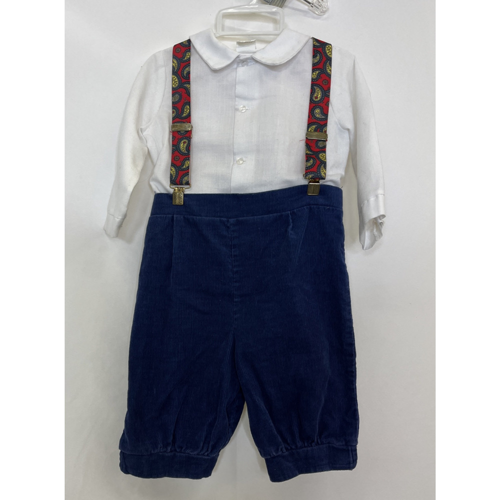 Bryan Infant Toddler Boy Blue Corduroy Knickers w/suspenders & White Shirt 24m